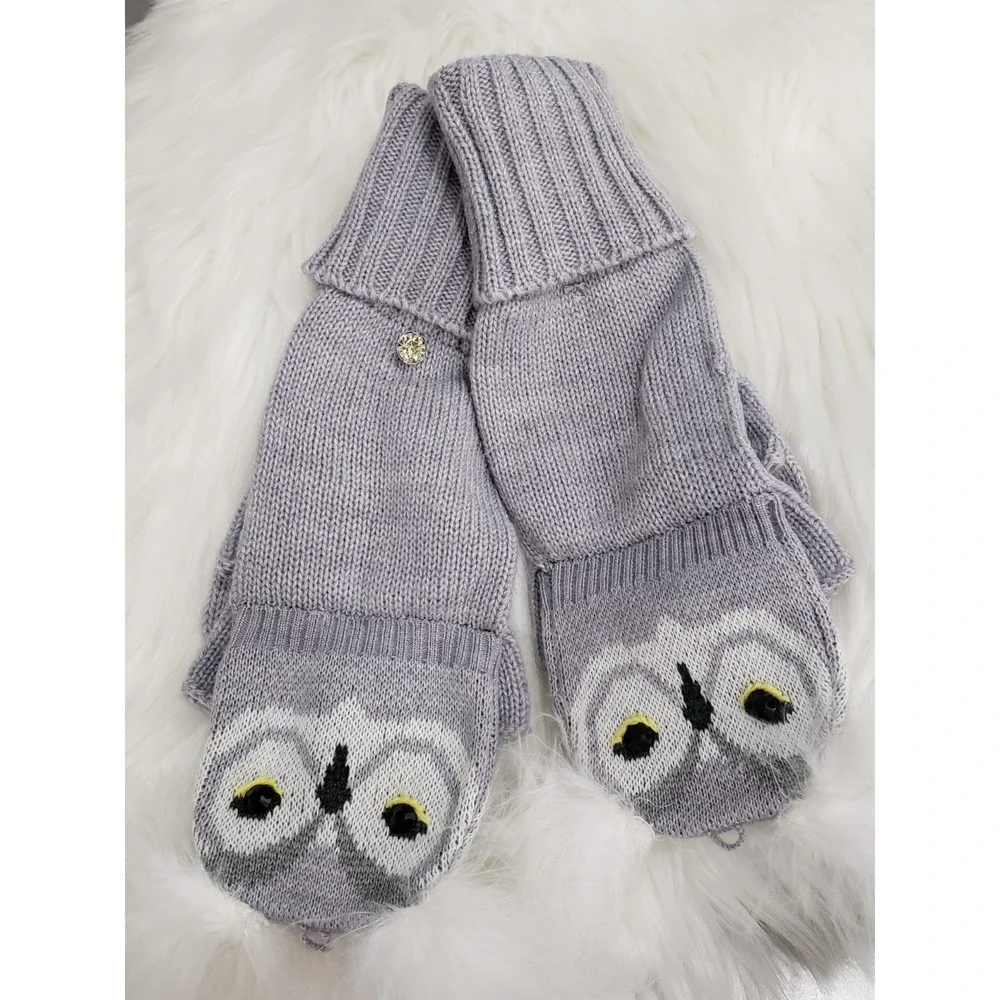 MISSING A‎ BUTTON!!! NEVER WORN - KATE SPADE NEW YORK WHIMSICAL OWL MITTENS